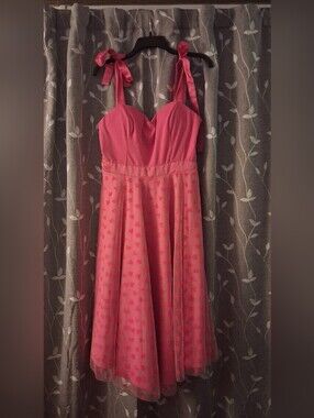 Pink Tie-Shoulder Fit & Flare Dress